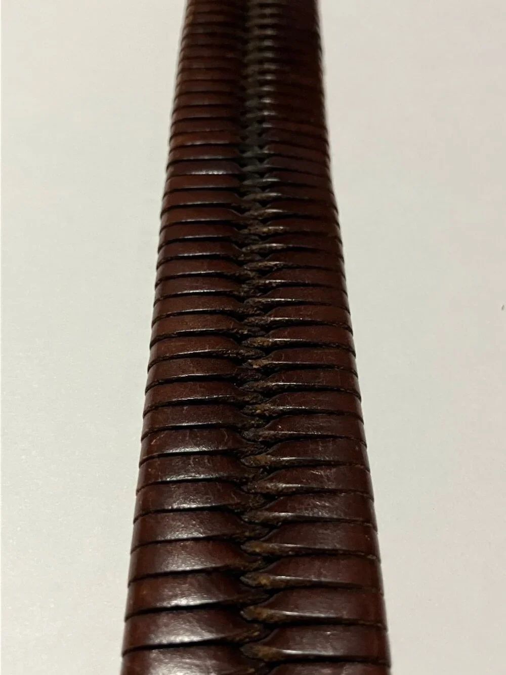 Fossil Vintage Brown Leather Ribbed Stitched Accent Silver Buckle Belt Size 38